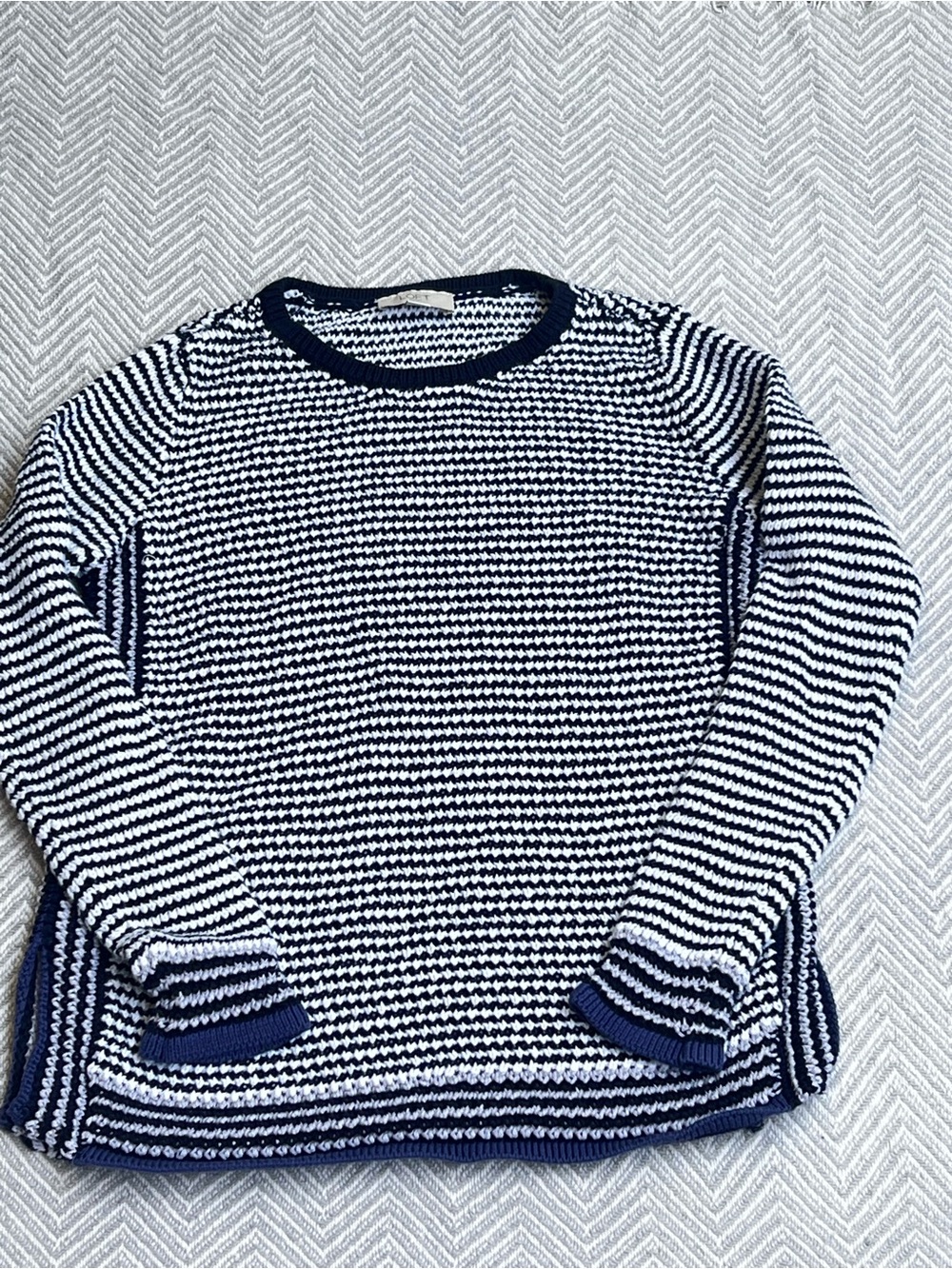 LOFT Navy and White Striped Crewneck Sweater